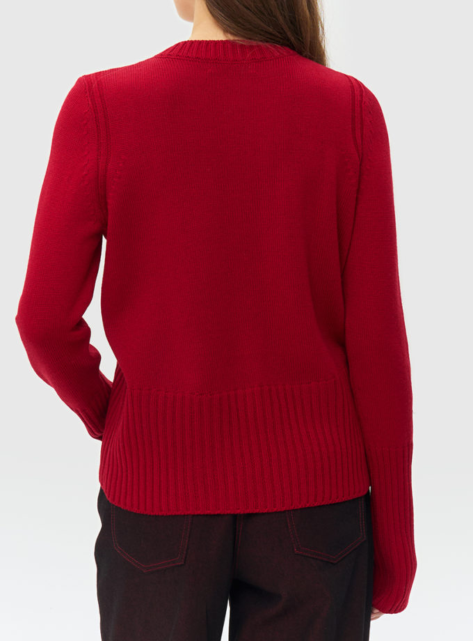 В'язаний светр з круглим вирізом - червоний WKMF_288_1, фото 1 - в интернет магазине KAPSULA