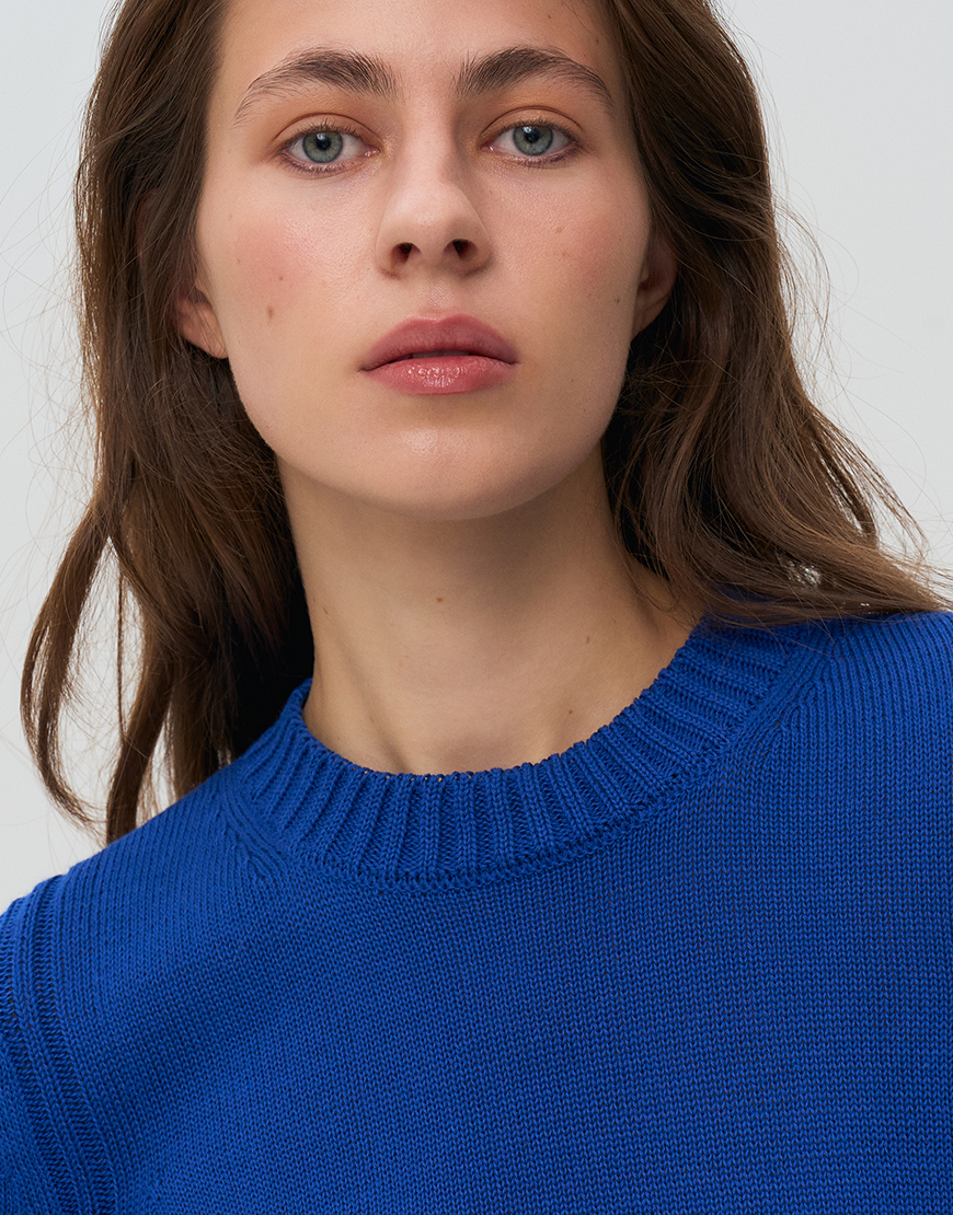 В'язаний светр з круглим вирізом - синій WKMF_289_1, фото 1 В'язаний светр з круглим вирізом - синій WKMF_289_1, фото 1 - в интернет магазине KAPSULA
