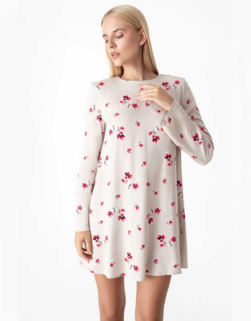 Сукня міні у квітковий принт бежева MGN_1746BG, фото 1 Сукня міні у квітковий принт бежева MGN_1746BG, фото 1 - в интернет магазине KAPSULA