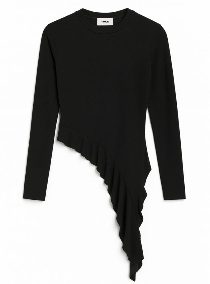 Лонгслів з рюшами чорний TWC_LS250706077_bl, фото 1 - в интернет магазине KAPSULA