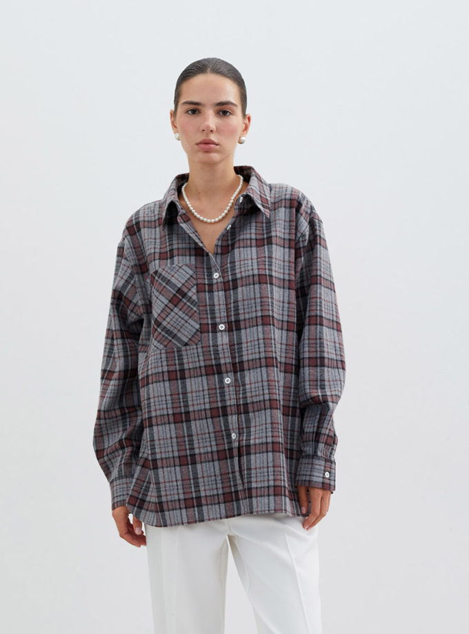 Жiночa сорочка з накладною кишенею в червону клітинку сіра TLA_0069554, фото 1 Жiночa сорочка з накладною кишенею в червону клітинку сіра TLA_0069554, фото 1 - в интернет магазине KAPSULA