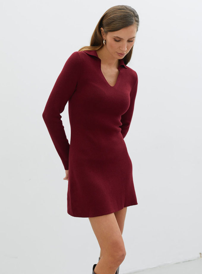 Жiночa трикотажна сукня міні поло бордова TLA_00002853, фото 1 - в интернет магазине KAPSULA