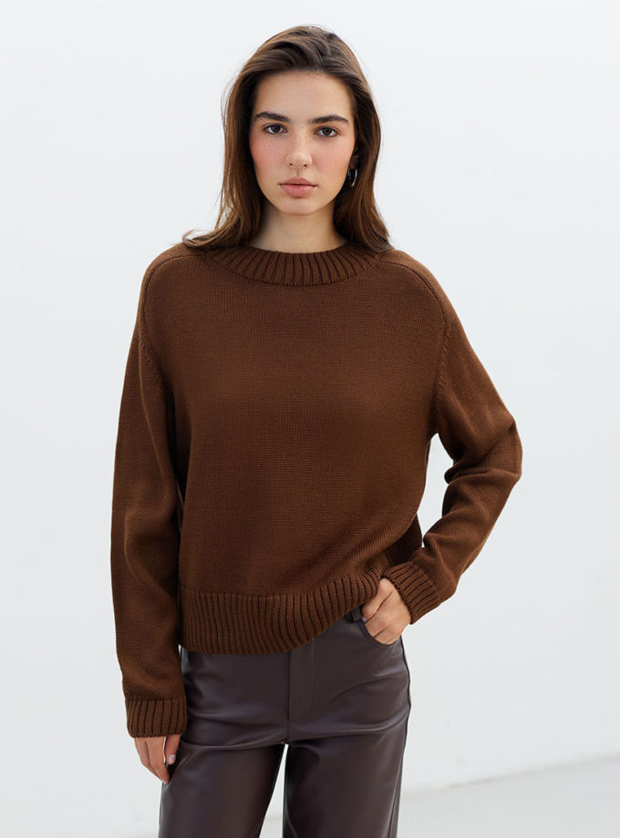 Жiночий джемпер вовняний прямого крою шоколадний TLA_00002611, фото 1 Жiночий джемпер вовняний прямого крою шоколадний TLA_00002611, фото 1 - в интернет магазине KAPSULA
