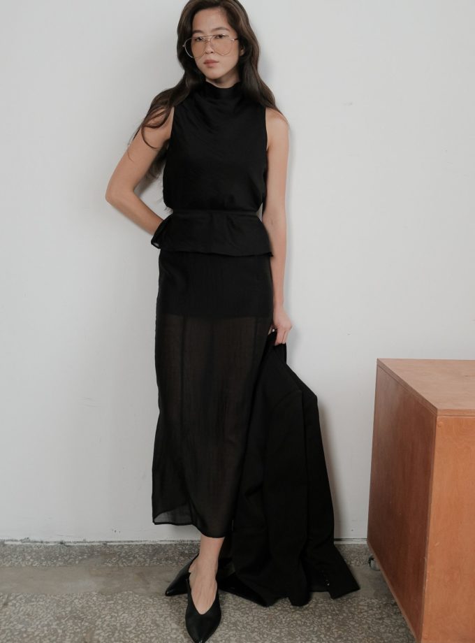 Спідниця максі напівпрозора з тенселу чорна THE LACE (TLA_00003643)