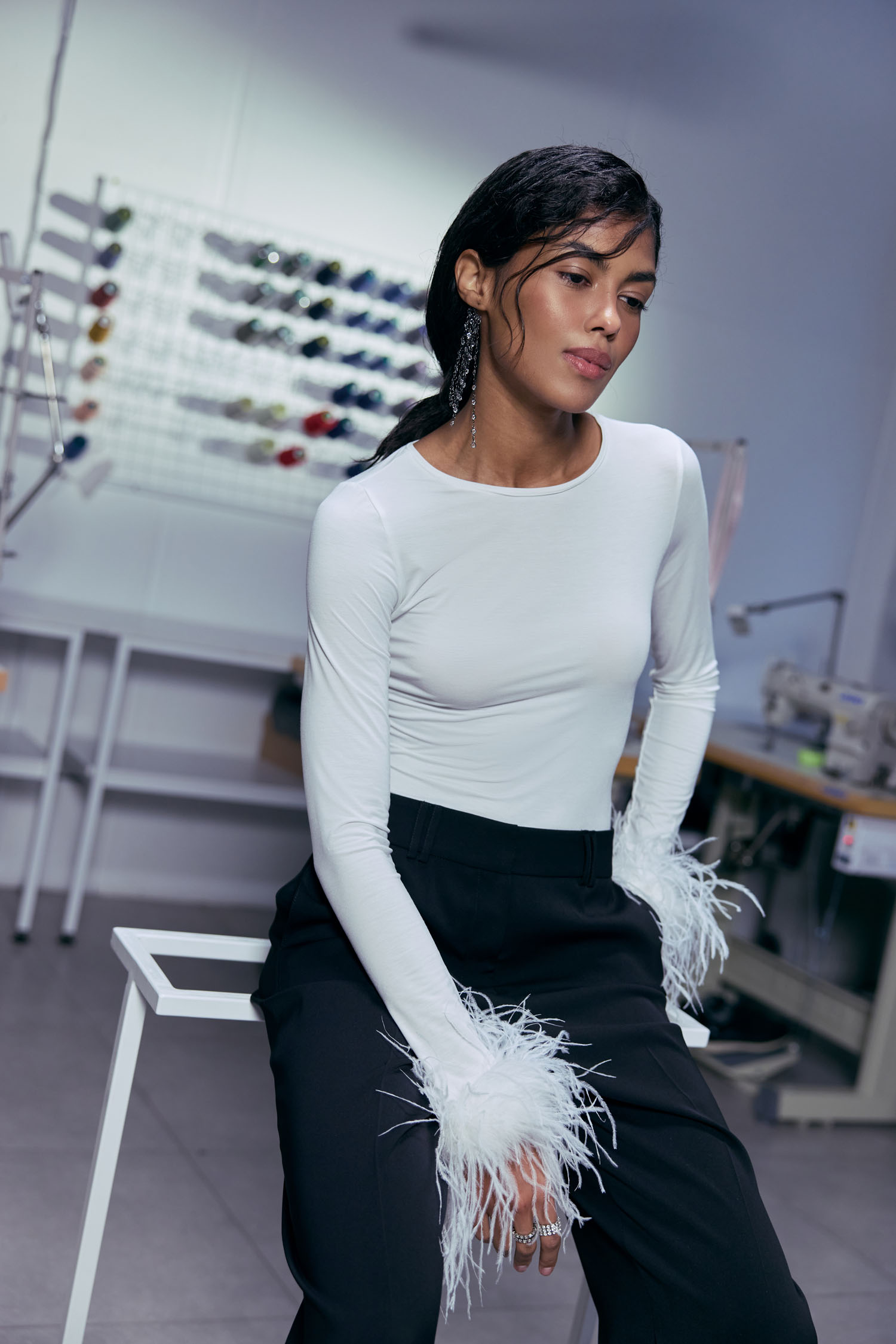 00003684-3 Трикотажний лонгслів з пір'ям молочний THE LACE (TLA_00003684) - фото 3