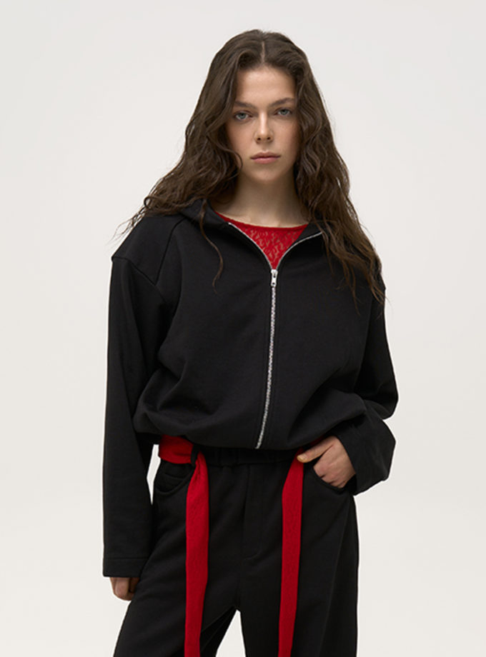 Укорочене худі зі знімними підплічниками чорне AV_ISABEL_01, фото 1 - в интернет магазине KAPSULA