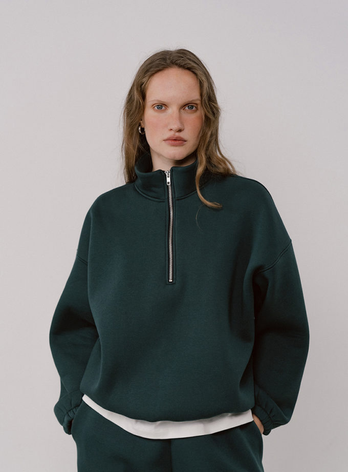 Світшот half zip темно-зелений з начосом BALCONY GARMENT (BLCN_1512)