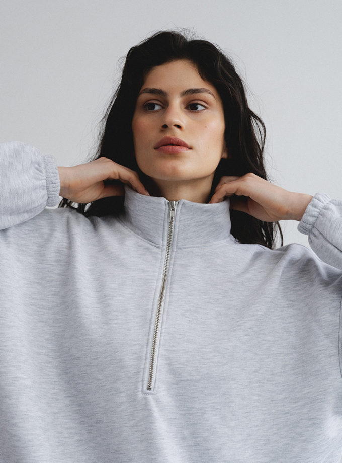 Світшот half zip сірий меланж без начосу BALCONY GARMENT (BLCN_1460)