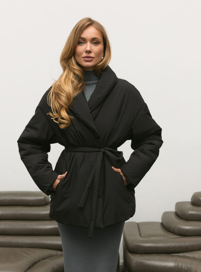 Куртка з поясом утеплена TWICE (TWC_OW250111188_bl)