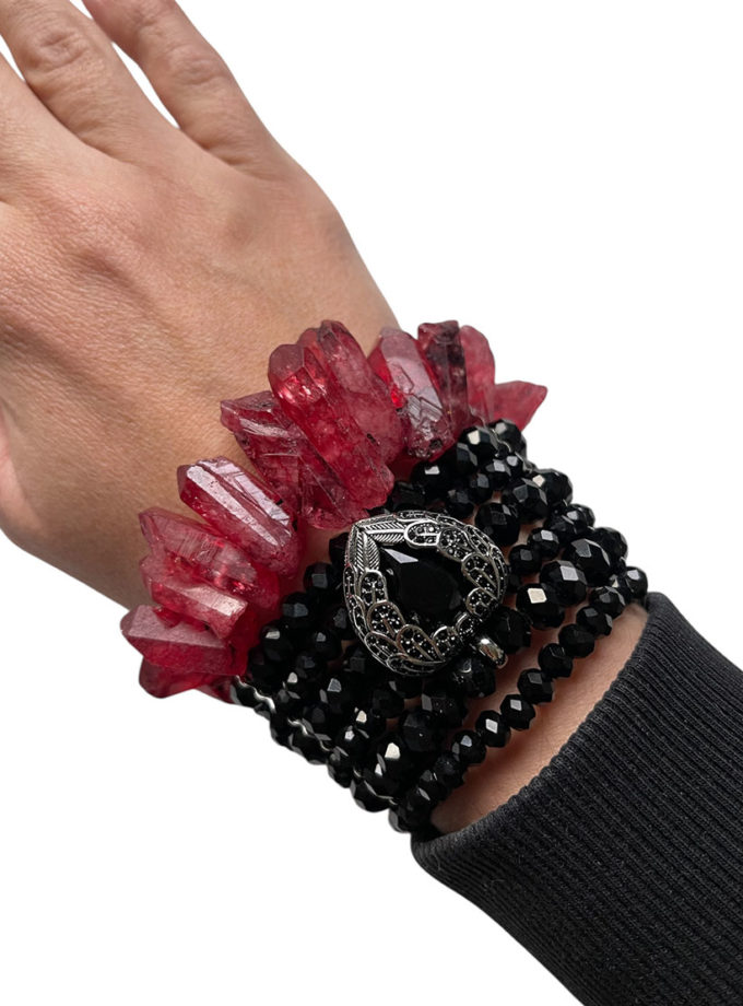 Браслет чорний з серцем і кварцем SJ_019, фото 1 - в интернет магазине KAPSULA