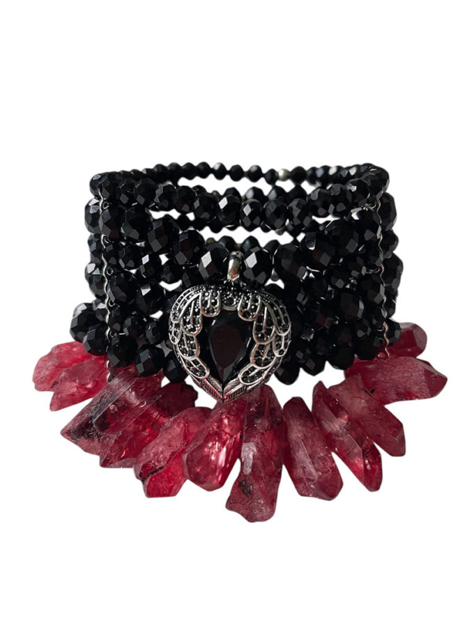 Браслет чорний з серцем і кварцем SJ_019, фото 1 - в интернет магазине KAPSULA