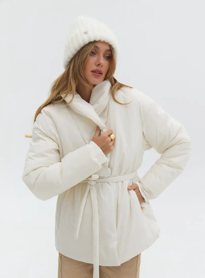 Куртка з поясом утеплена TWICE (TWC_OW250111188_wh)